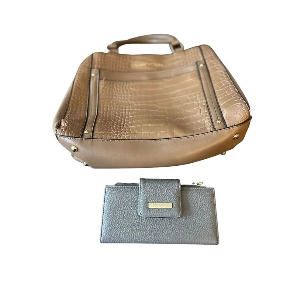 Adrienne Vittadini Women's‎ Brown Crocodile Embossed Shoulder Bag free of wallet